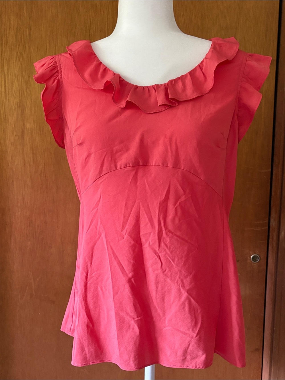 Banana Republic Coral Pink Ruffle Neck Blouse